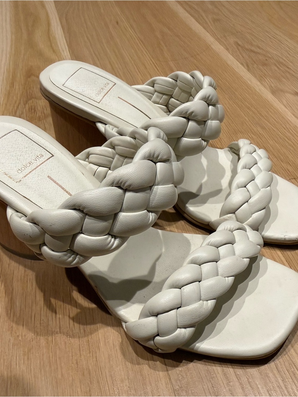 DOLCE VITA Cream Braided Leather Slide Sandals SIZE 6.5